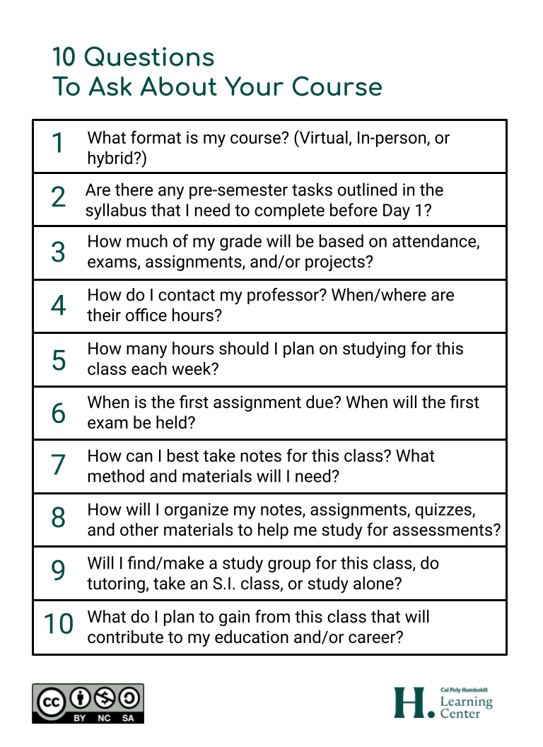 Preview of 10 questions to ask about your course