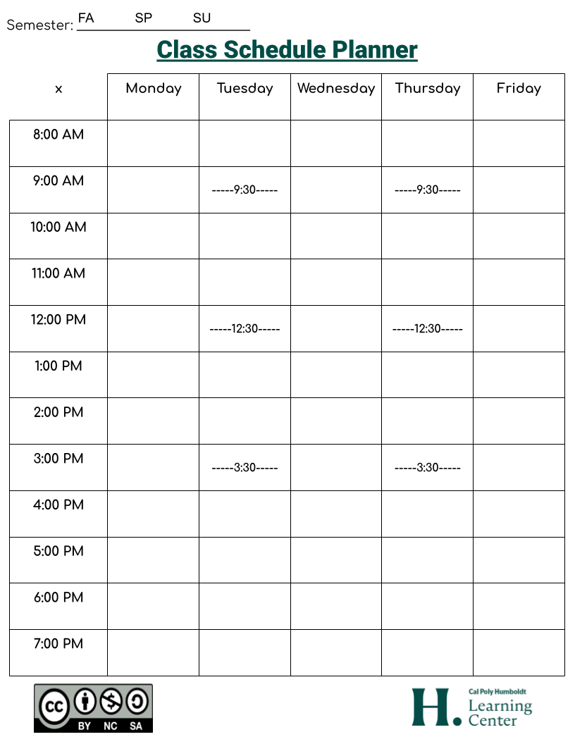 Preview of class schedule planner 